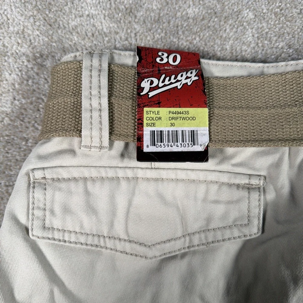 Plugg Mens Belted Cargo Shorts 30 10.5 Inseam Heavy Vintage Driftwood Cotton NEW - Picture 6 of 10